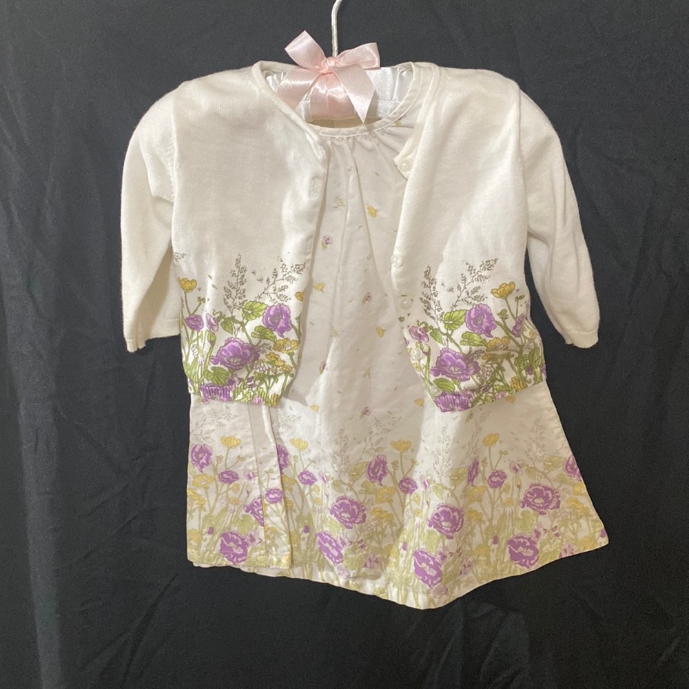 Janie and Jack dress w/ sweater size 6 to 12 mos & Laura Ashley onesie